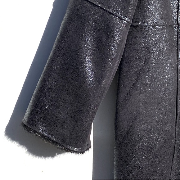 ANTHROPOLOGIE STAND STUDIO Nino Black Faux Leather Fur Lined Snap Front Coat - Picture 12 of 16